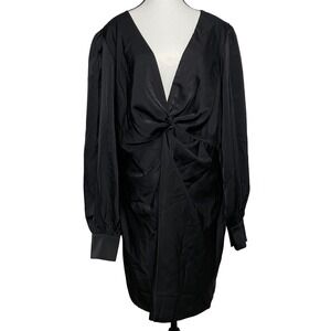 Showpo Womens Twist Front Mini Dress Size 12 Satin Puff Sleeves Party Cocktail‎